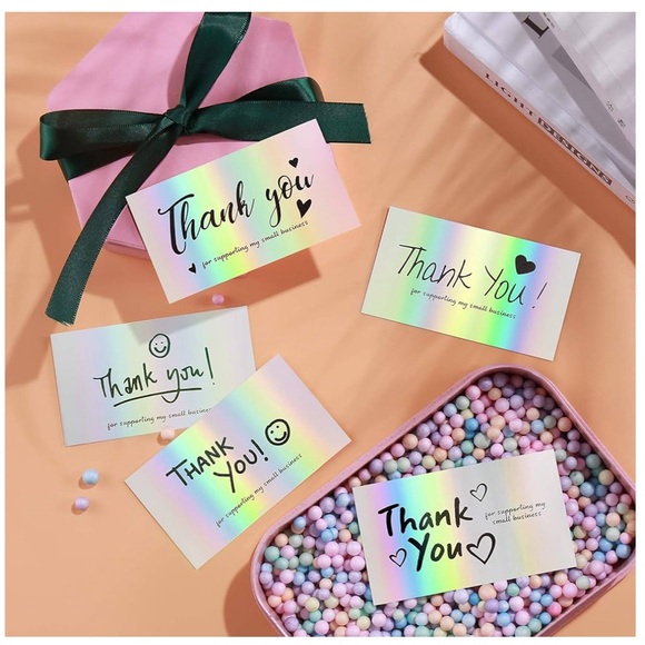 60 Holographic Thank You Cards | Small Business Packaging Supplies | Bulk Set - Picture 5 of 5